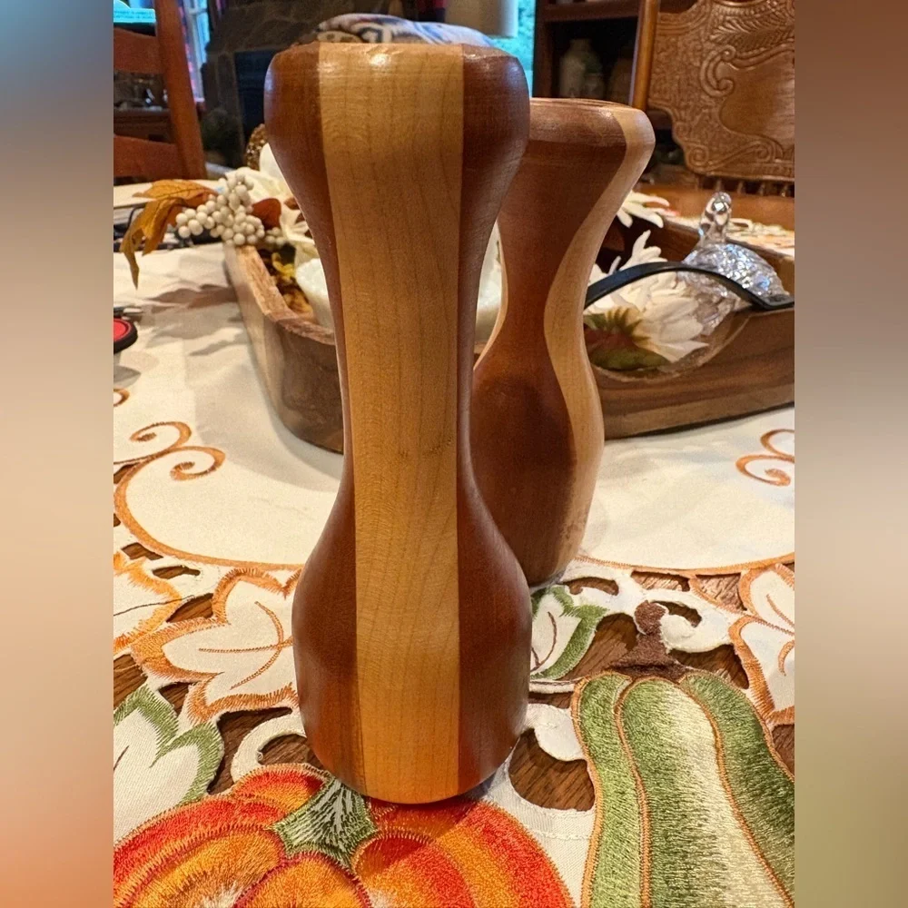 Wooden candle holder Set - Natural/Brown set of 3 handmade and signed